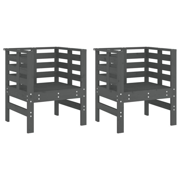 vidaXL Καρέκλες Κήπου 2 τεμ. Γκρι 61,5 x 53 x 71 εκ. Μασίφ Ξύλο Πεύκου