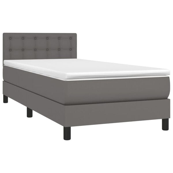 vidaXL Κρεβάτι Boxspring με Στρώμα Γκρι 80 x 200 εκ. Συνθετικό Δέρμα