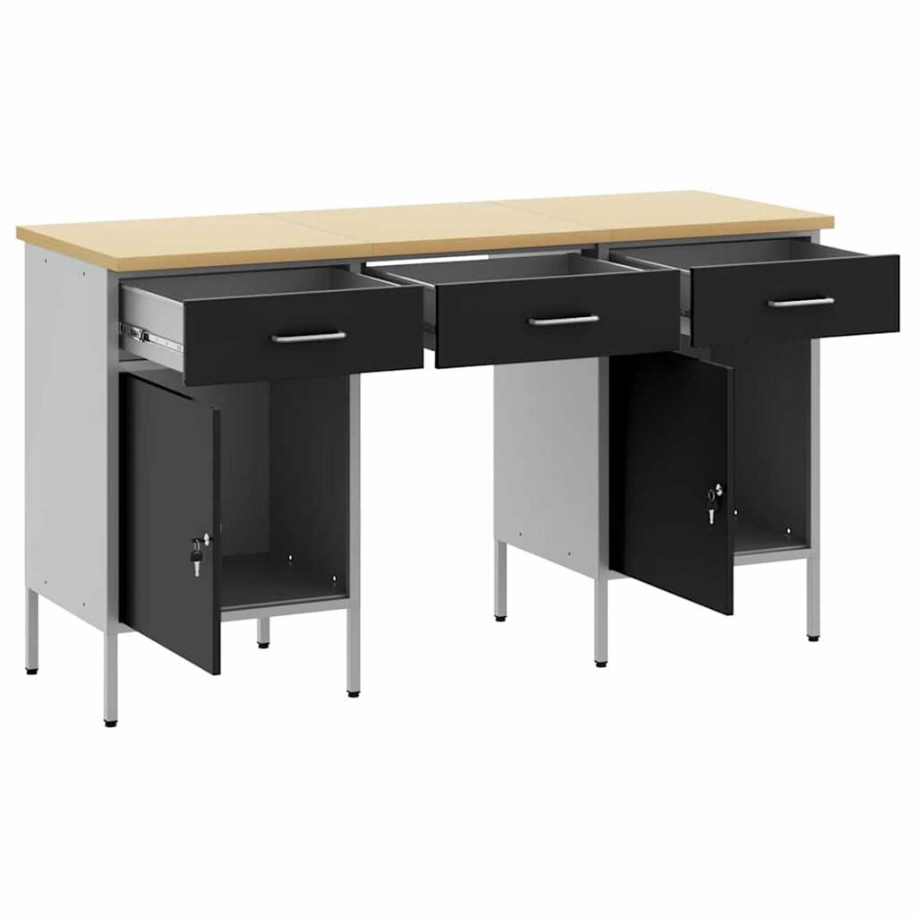 vidaXL Ντουλάπα Εργασίας με συρτάρι 3 pcs Μαύρο 150 x 55 x 85 εκ