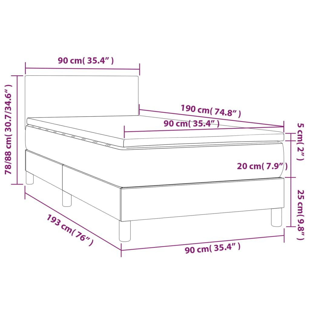 vidaXL Κρεβάτι Boxspring με Στρώμα Γκρι 90x190 εκ. από Συνθετικό Δέρμα