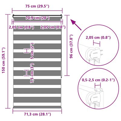vidaXL Ζέβρα τυφλή Σκούρο Γκρι Πλάτος υφάσματος 70,9 εκ. Πολυεστέρας