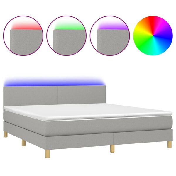 vidaXL Κρεβάτι Boxspring με Στρώμα & LED Αν.Γκρι 180x200 εκ Υφασμάτινο