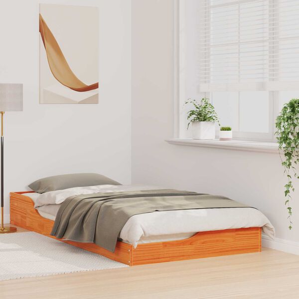 vidaXL Κρεβάτι δαπέδου Καφέ κεριού 90 x 190 cm Συμπαγές ξύλο πεύκου