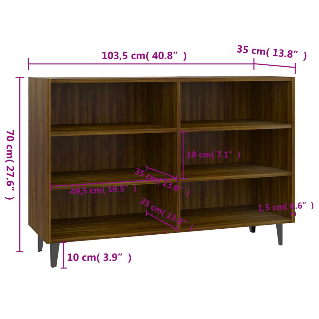 vidaXL Ραφιέρα Καφέ Δρυς 103,5 x 35 x 70 εκ. από Επεξεργ. Ξύλο