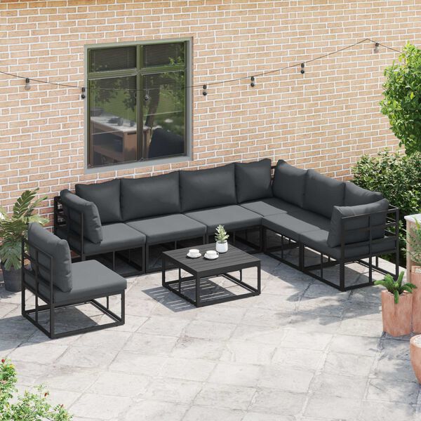 vidaXL Σετ Καναπέ Κήπου 7 pcs Μαύρο 70 x 70 x 32 εκ Αλουμίνιο