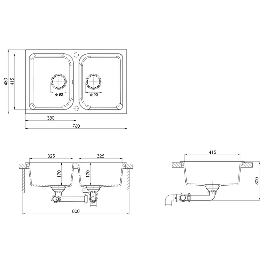 vidaXL Μαύρος Νιπτήρας Κουζίνας 760x480x184 εκ. Γρανίτης