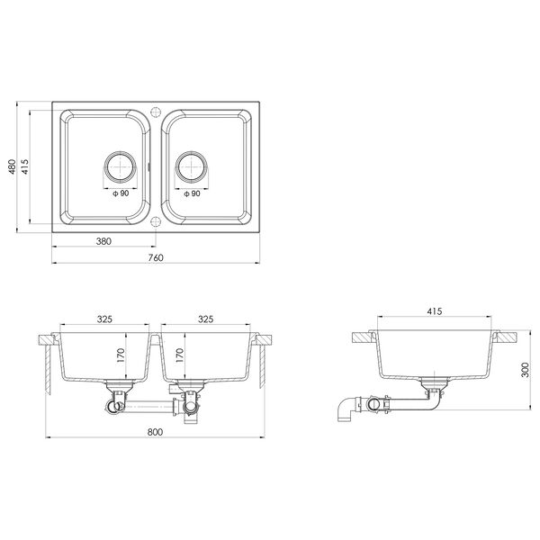 vidaXL Μαύρος Νιπτήρας Κουζίνας 760x480x184 εκ. Γρανίτης