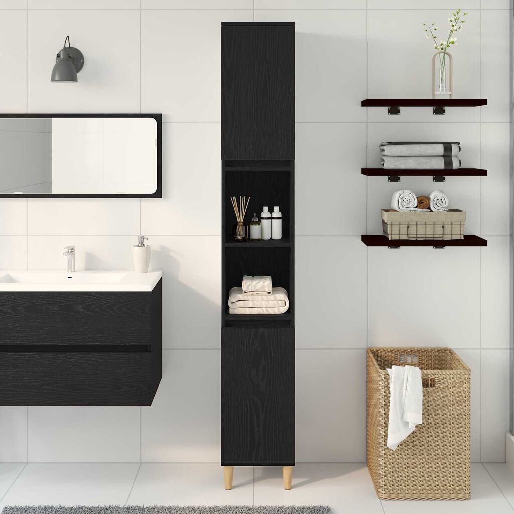 vidaXL Ντουλάπι Μπάνιου Μαύρη δρυς 30 x 30 x 190 εκ Επεξεργασμένο ξύλο