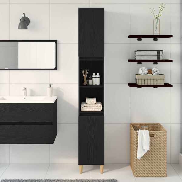 vidaXL Ντουλάπι Μπάνιου Μαύρη δρυς 30 x 30 x 190 εκ Επεξεργασμένο ξύλο