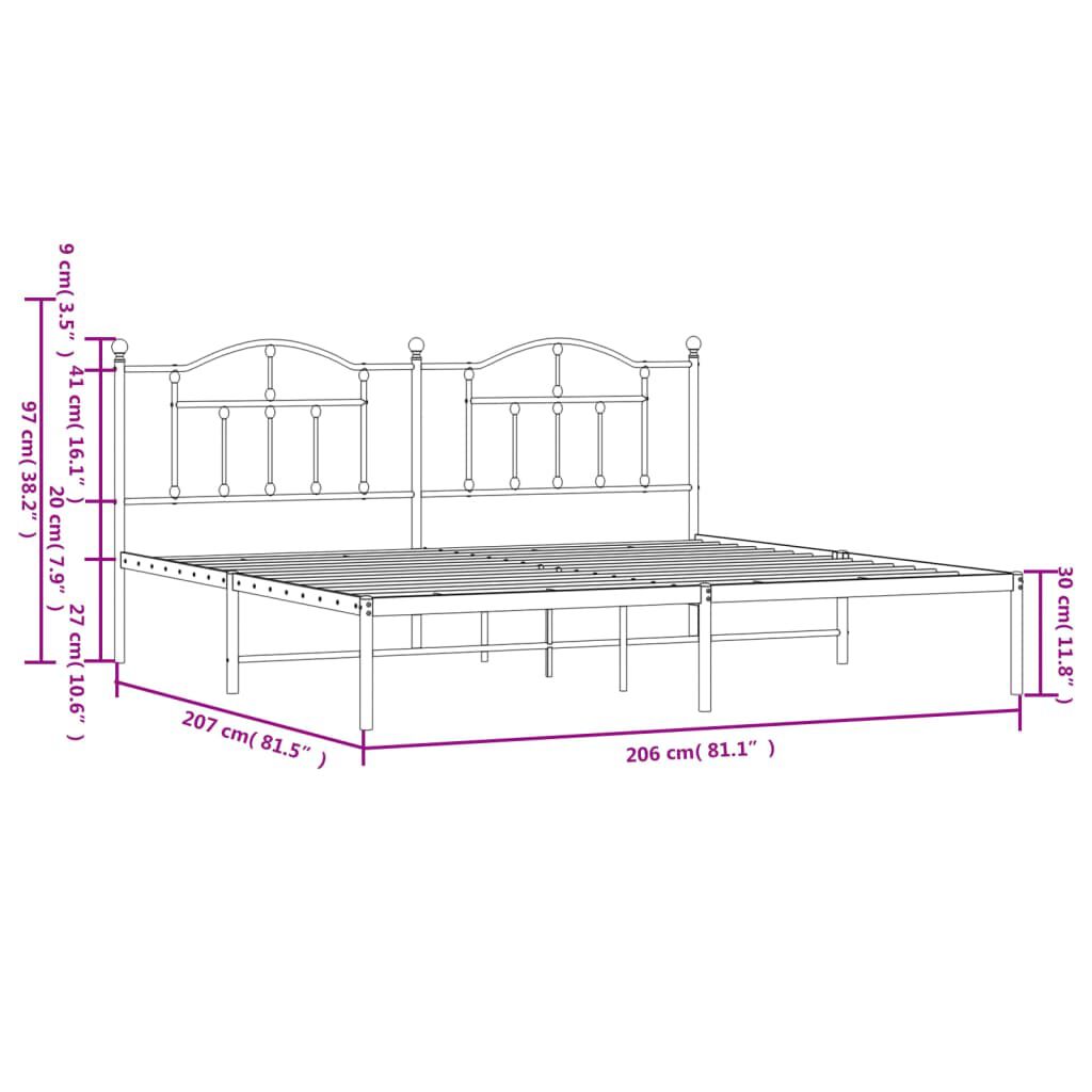 vidaXL Πλαίσιο Κρεβατιού με Κεφαλάρι Λευκό 200 x 200 εκ. Μεταλλικό