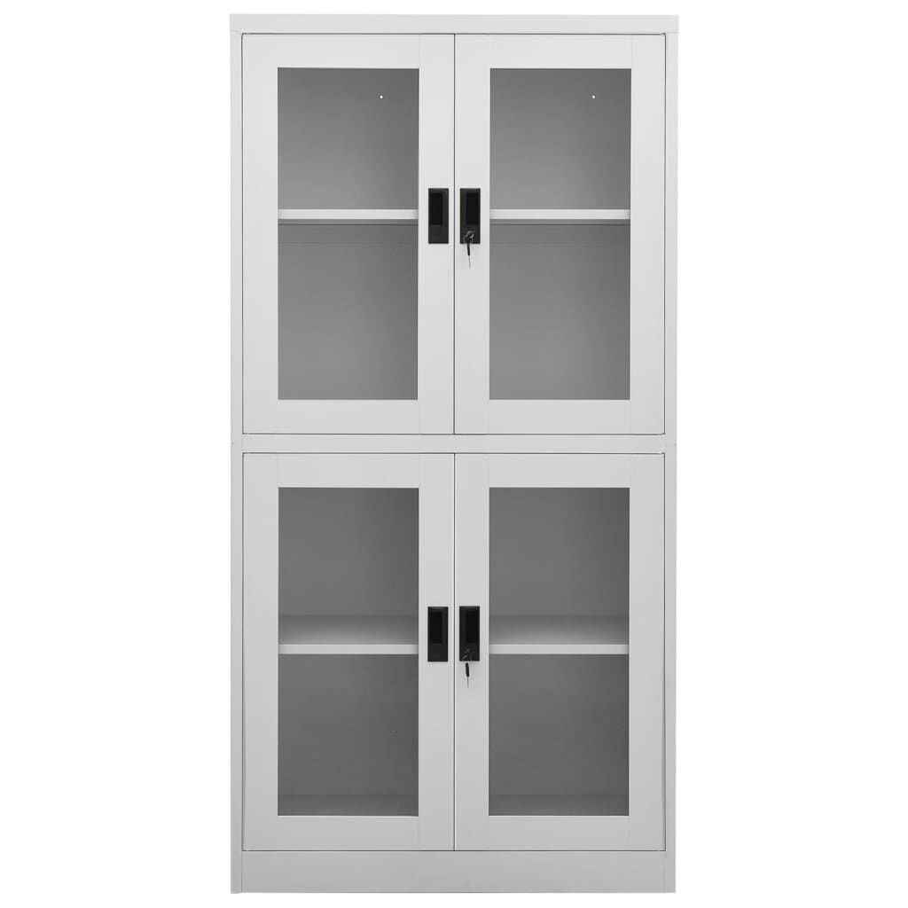 vidaXL Ντουλάπα Γραφείου Ανοιχτό Γκρι 90x40x180 εκ Ατσάλι/Ψημένο Γυαλί