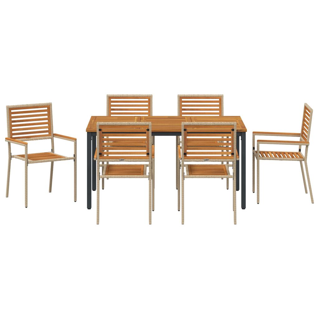 vidaXL Σέτ φαγητού για κήπο 7 pcs Μπεζ και καφέ 150 x 90 x 75 cm