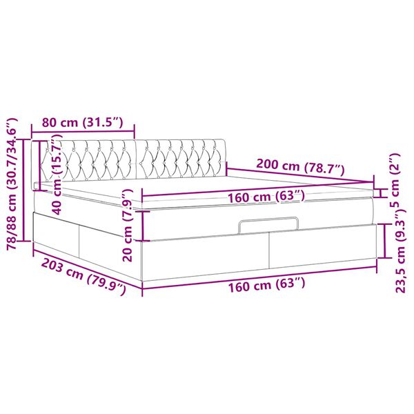 vidaXL Οθωμανικό κρεβάτι με στρώμα σκούρο γκρι 160x200cm ύφασμα