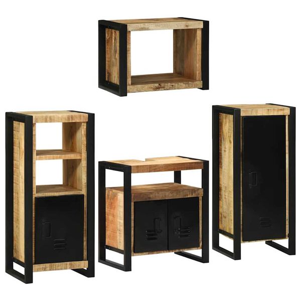 vidaXL Σετ Επίπλων Μπάνιου Επιτοίχιο 4 pcs Καφέ Στερεό ξύλο μάνγκο