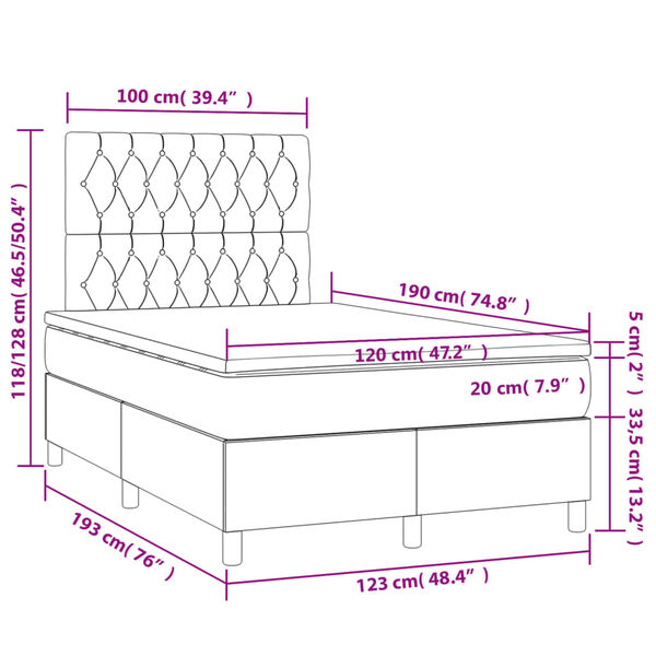 vidaXL Κρεβάτι Boxspring με Στρώμα Μαύρο 120x190 εκ. Υφασμάτινο