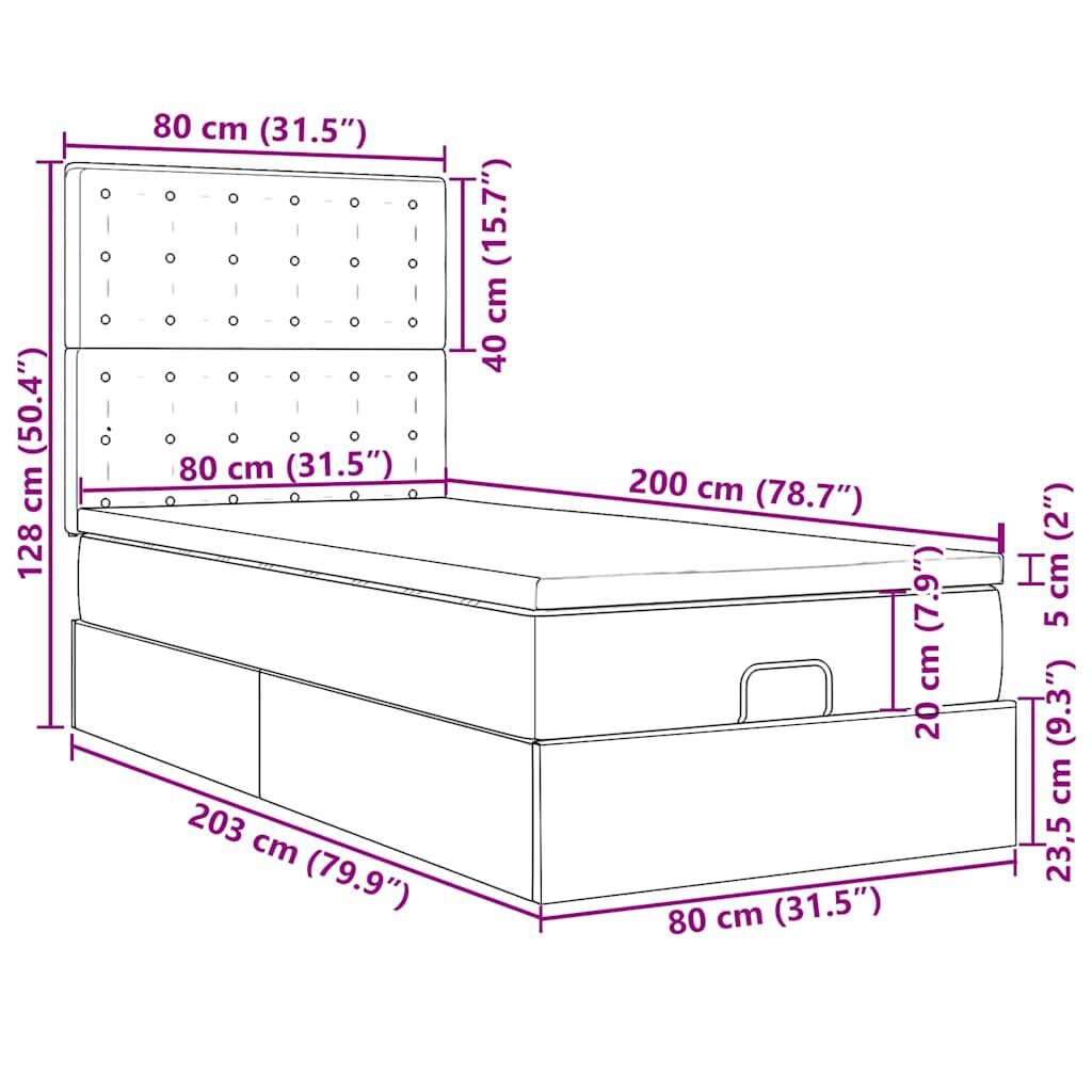vidaXL Οθωμανικό κρεβάτι με στρώμα & LEDs Ανοιχτό γκρι 80x200cm ύφασμα