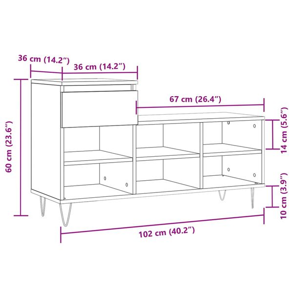 vidaXL Παπουτσοθήκη Γκρι Sonoma 102x36x60 εκ. από Επεξεργασμένο Ξύλο