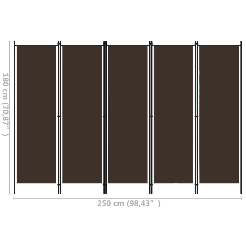vidaXL Διαχωριστικό Δωματίου με 5 Πάνελ Καφέ 250 x 180 εκ.