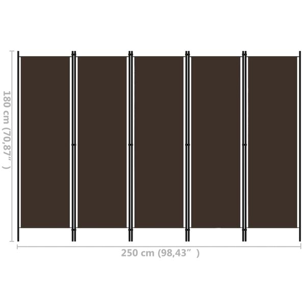 vidaXL Διαχωριστικό Δωματίου με 5 Πάνελ Καφέ 250 x 180 εκ.
