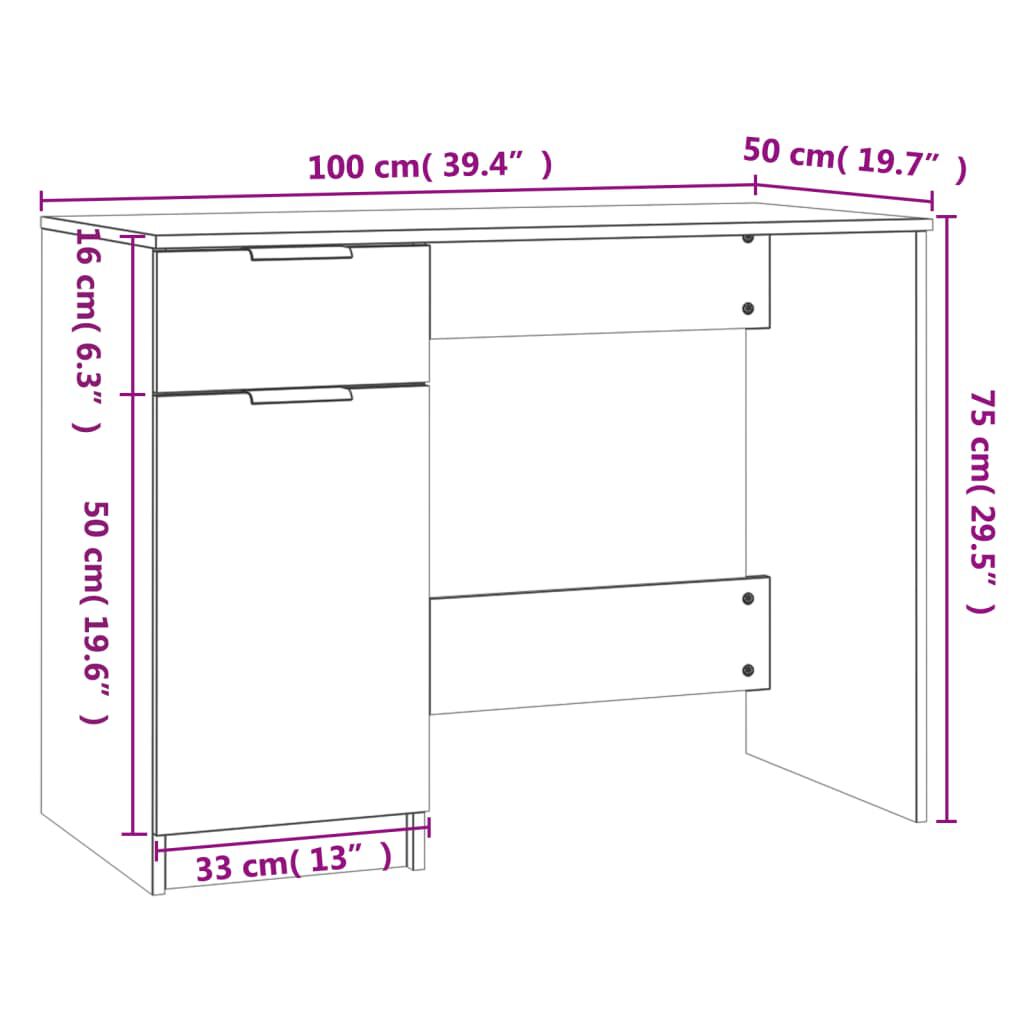 vidaXL Γραφείο Μαύρο 100 x 50 x 75 εκ. από Επεξεργασμένο Ξύλο