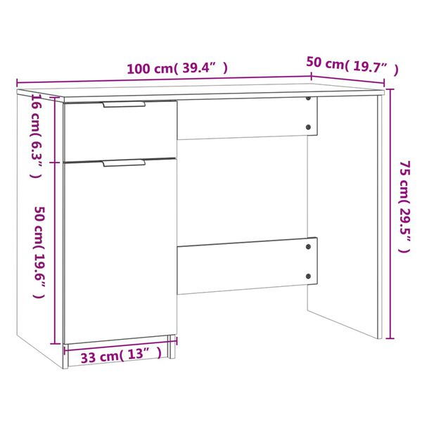 vidaXL Γραφείο Μαύρο 100 x 50 x 75 εκ. από Επεξεργασμένο Ξύλο