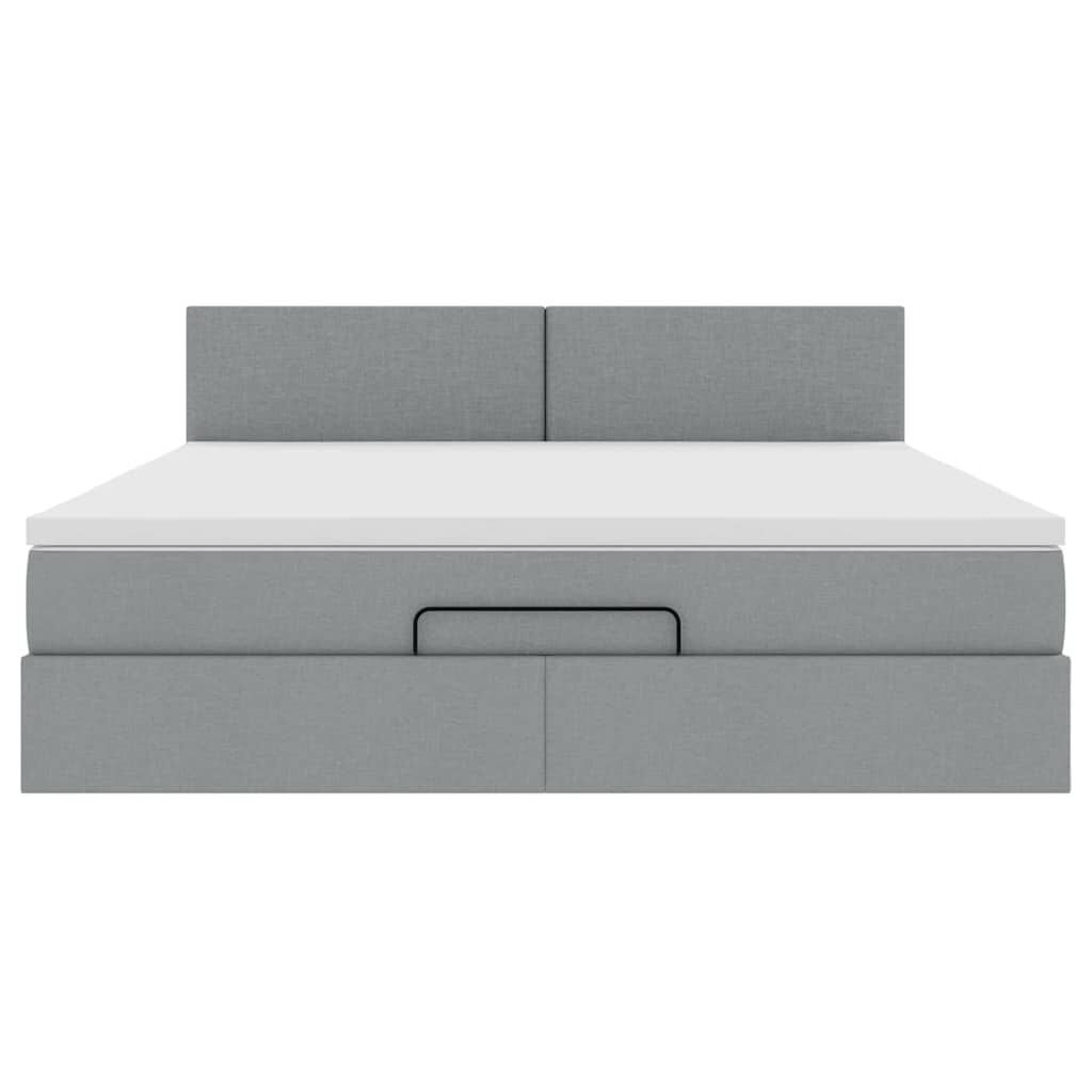 vidaXL Οθωμανικό κρεβάτι με στρώμα&LEDs Ανοιχτό γκρι 180x200cm ύφασμα