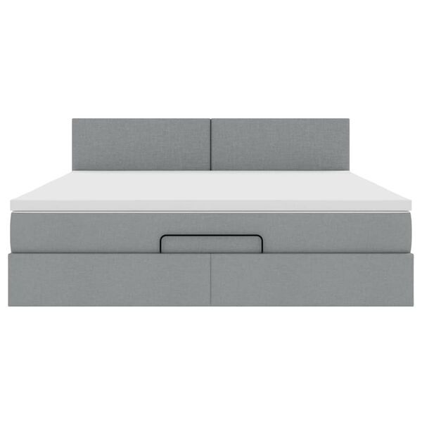 vidaXL Οθωμανικό κρεβάτι με στρώμα&LEDs Ανοιχτό γκρι 180x200cm ύφασμα