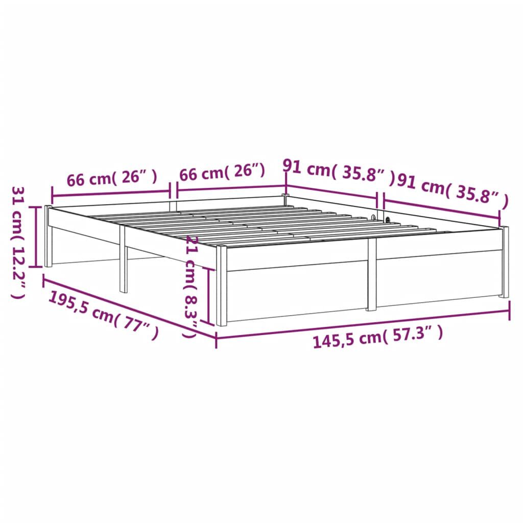 vidaXL Πλαίσιο Κρεβατιού Καφέ Μελί 140 x 190 εκ. από Μασίφ Ξύλο