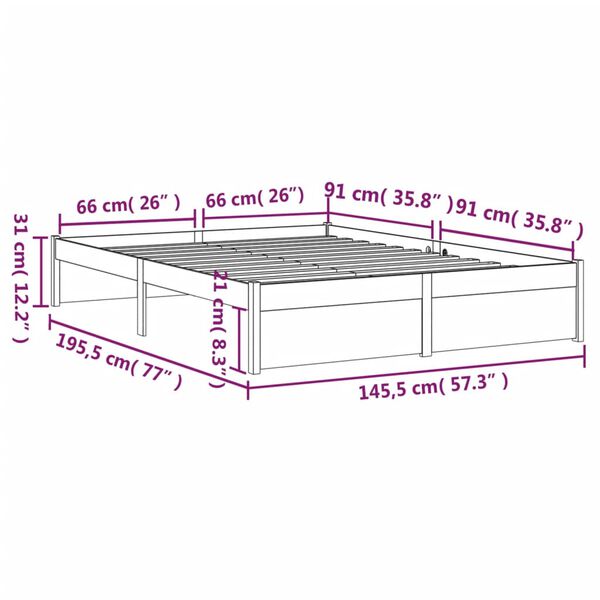 vidaXL Πλαίσιο Κρεβατιού Καφέ Μελί 140 x 190 εκ. από Μασίφ Ξύλο