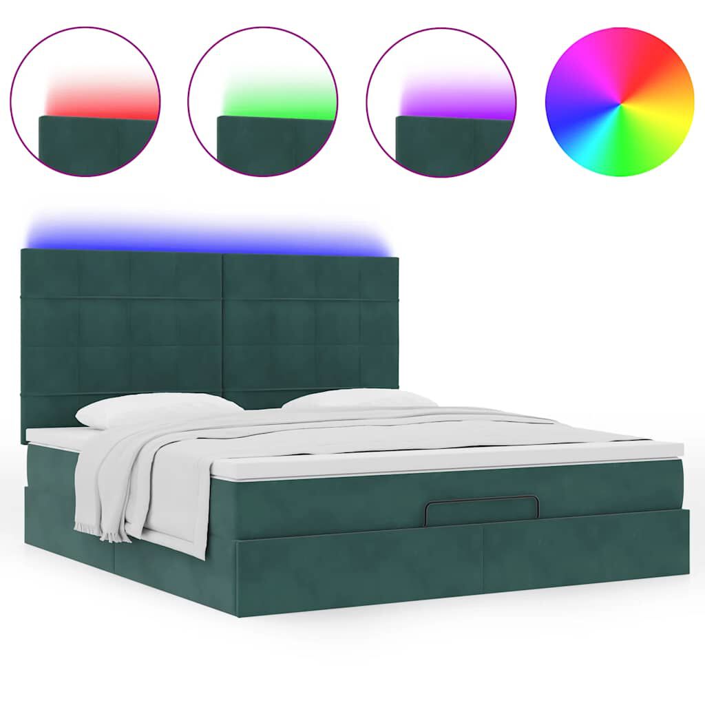 vidaXL Οθωμανικό κρεβάτι με στρώματα&LEDs Dark Green 180x200cm Velvet