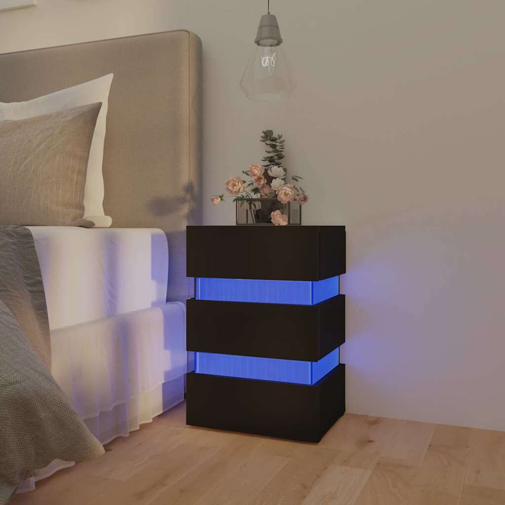 vidaXL Κομοδίνο με LED Μαύρο 45 x 35 x 67 εκ. από Επεξεργασμένο Ξύλο