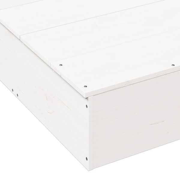 vidaXL Αμμοδόχος με Κάλυμμα Λευκή 111x111x19,5 εκ. Μασίφ Ξύλο Πεύκου