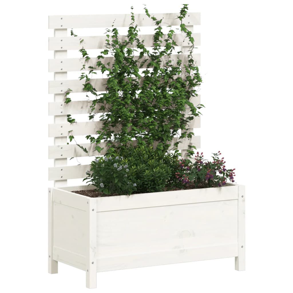 vidaXL Ζαρντινιέρα με Ράφι Λευκή 79 x 39,5 x 114 εκ. Μασίφ Ξύλο Πεύκου