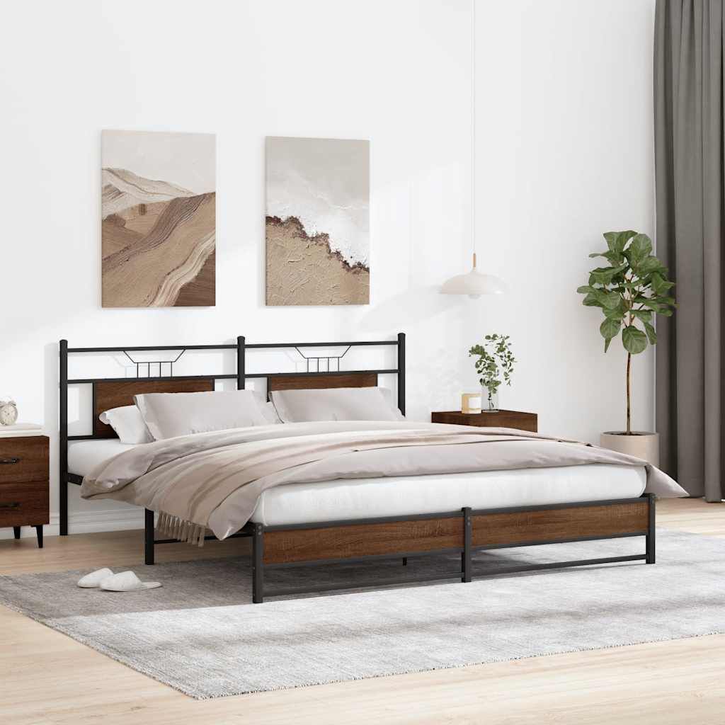 vidaXL Σκελετός Κρεβ. Χωρίς Στρώμα Καφέ Δρυς 180x200 εκ. Μεταλλικό