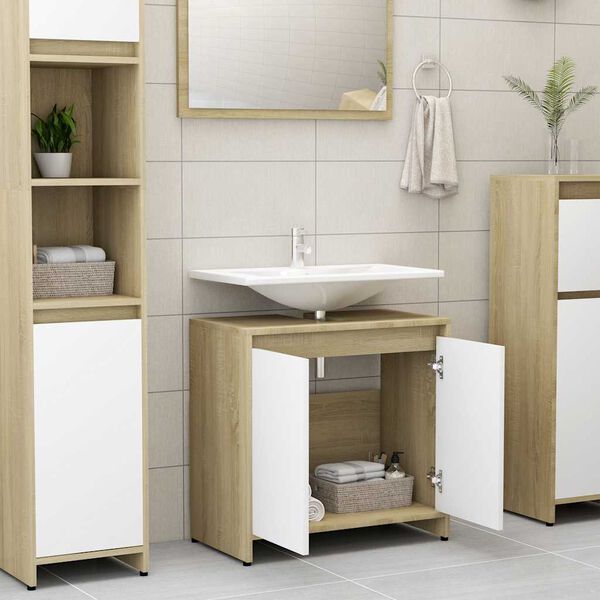 vidaXL Ντουλάπι Νιπτήρα Λευκό/Sonoma Δρυς 60 x 33 x 61 εκ. Μοριοσανίδα