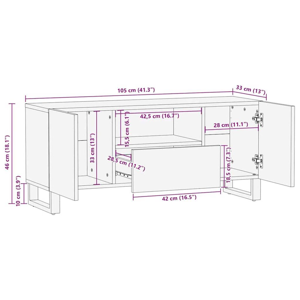 vidaXL Ντουλάπα TV με συρτάρι Καφέ 105 x 33 x 46 εκ Μασίφ ξύλο μάνγκο