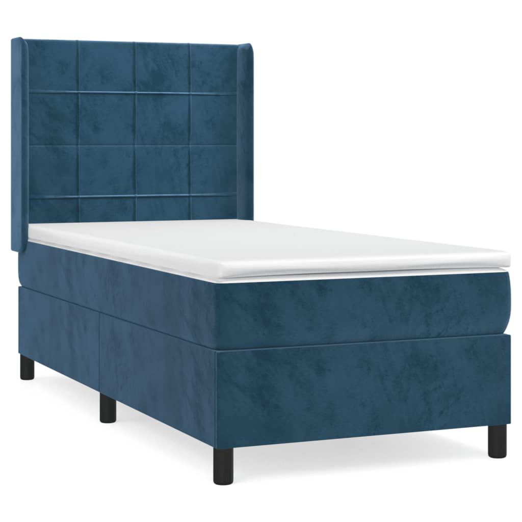 vidaXL Κρεβάτι Boxspring με Στρώμα Σκούρο Μπλε 100x200 εκ. Βελούδινο