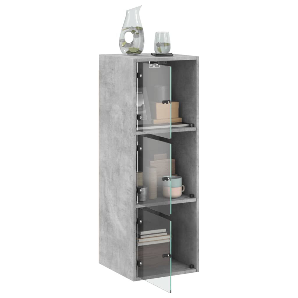 vidaXL Ντουλάπι Τοίχου Γκρι Σκυροδ. 35x37x100εκ. με Γυάλινες Πόρτες