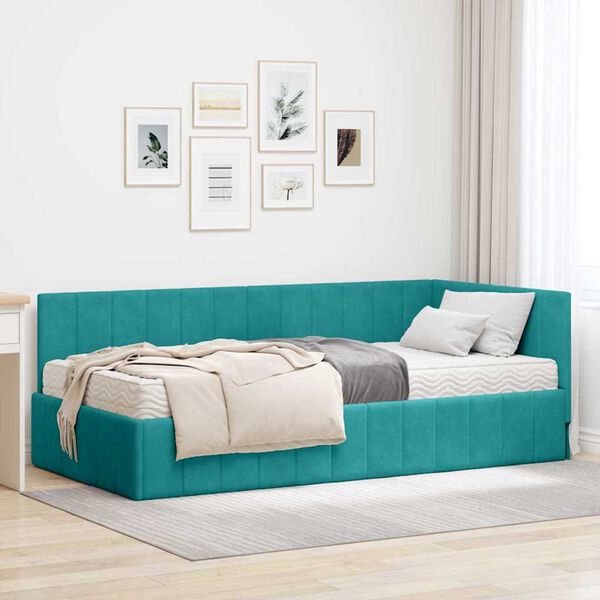 vidaXL Κρεβάτι Γωνίας με στρώμα Τιρκουάζ 100 x 200 cm Βελούδο