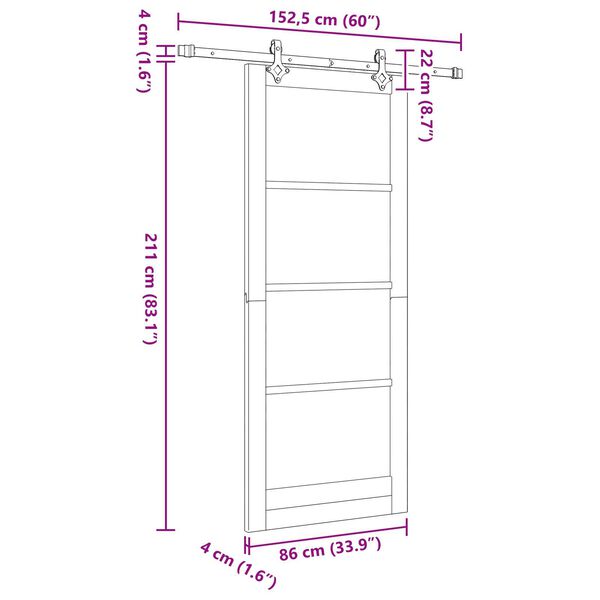 vidaXL Συρόμενη Πόρτα Λευκό 86 x 211 cm Ξύλο και μέταλλο