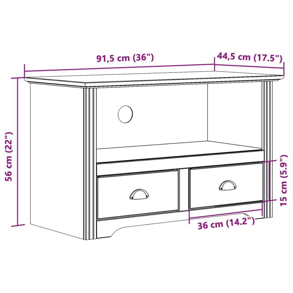 vidaXL Έπιπλο Τηλεόρασης BODO 2 Συρτάρια Καφέ 91,5x44,5x56 εκ. Πεύκο