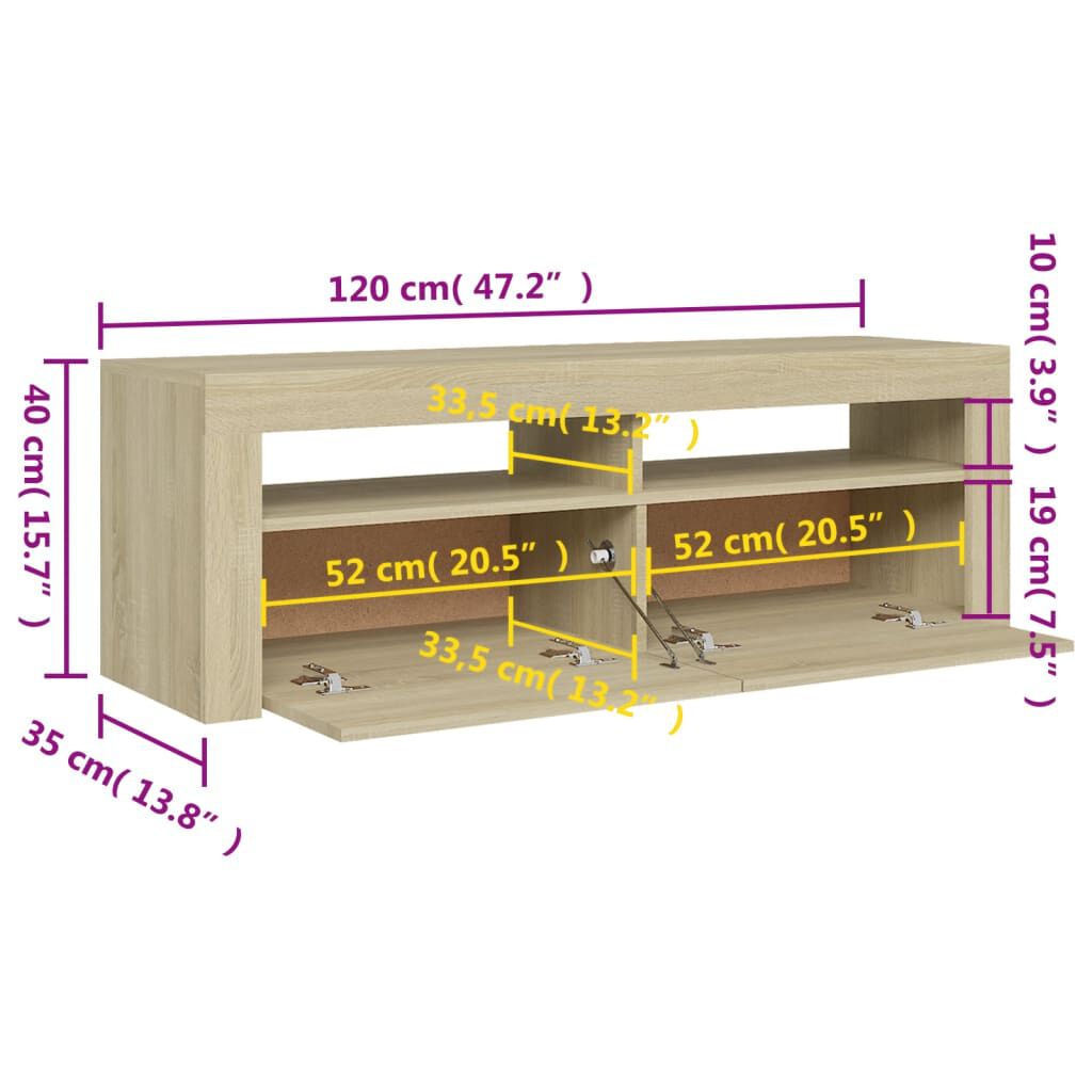 vidaXL Έπιπλο Τηλεόρασης με LED Sonoma Δρυς 120x35x40 εκ.