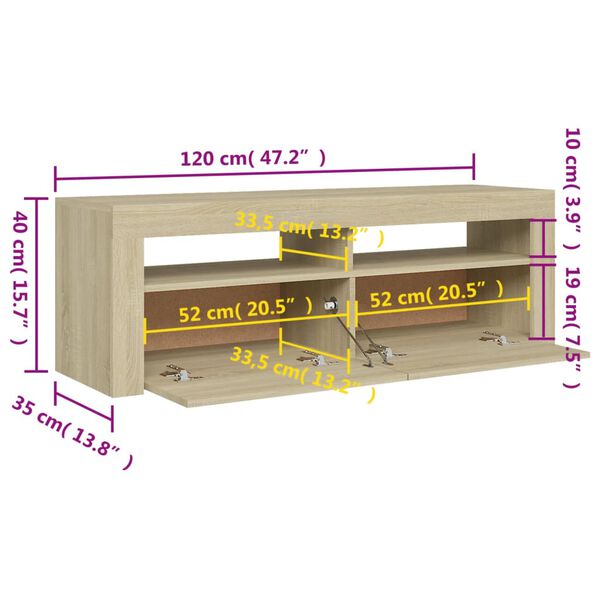 vidaXL Έπιπλο Τηλεόρασης με LED Sonoma Δρυς 120x35x40 εκ.