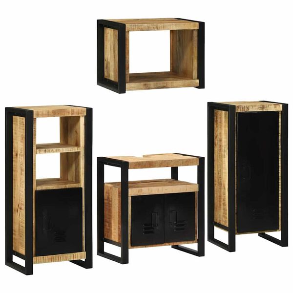 vidaXL Σετ Επίπλων Μπάνιου Επιτοίχιο 4 pcs Καφέ Στερεό ξύλο μάνγκο