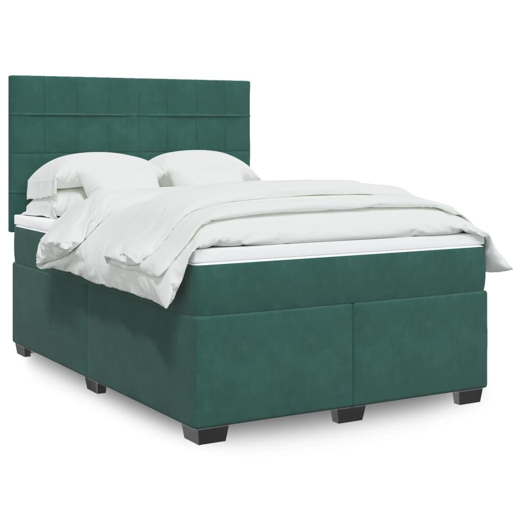 vidaXL Κρεβάτι Boxspring με Στρώμα Σκούρο Πράσινο 140x190εκ. Βελούδινο