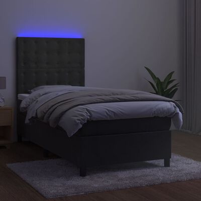vidaXL Κρεβάτι Boxspring με Στρώμα & LED Σκ. Γκρι 80x200 εκ. Βελούδινο