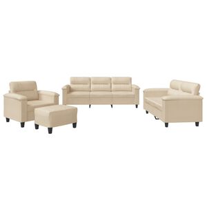 vidaXL Σετ Σαλονιού 4 Τεμαχίων Κρεμ από Ύφασμα Μικροϊνών με Μαξιλάρια