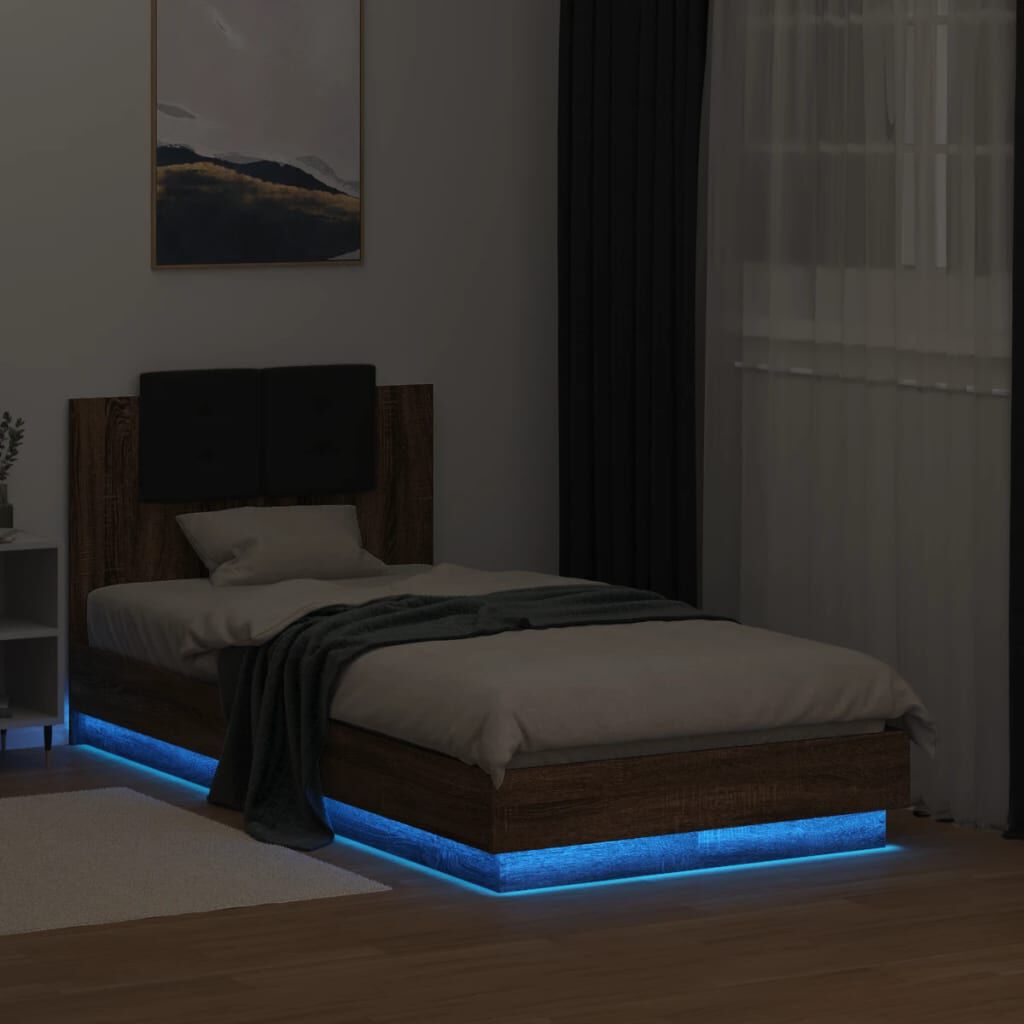 vidaXL Πλαίσιο Κρεβατιού με Κεφαλάρι και LED Καφέ δρυς 75 x 190 εκ.
