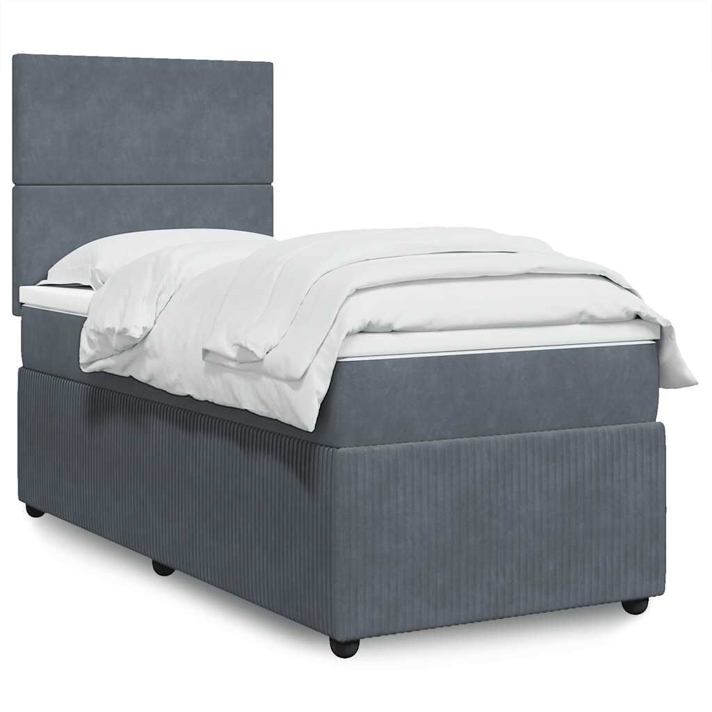 vidaXL Κρεβάτι Boxspring με Στρώμα Σκούρο Γκρι 100x200 εκ. Βελούδινο