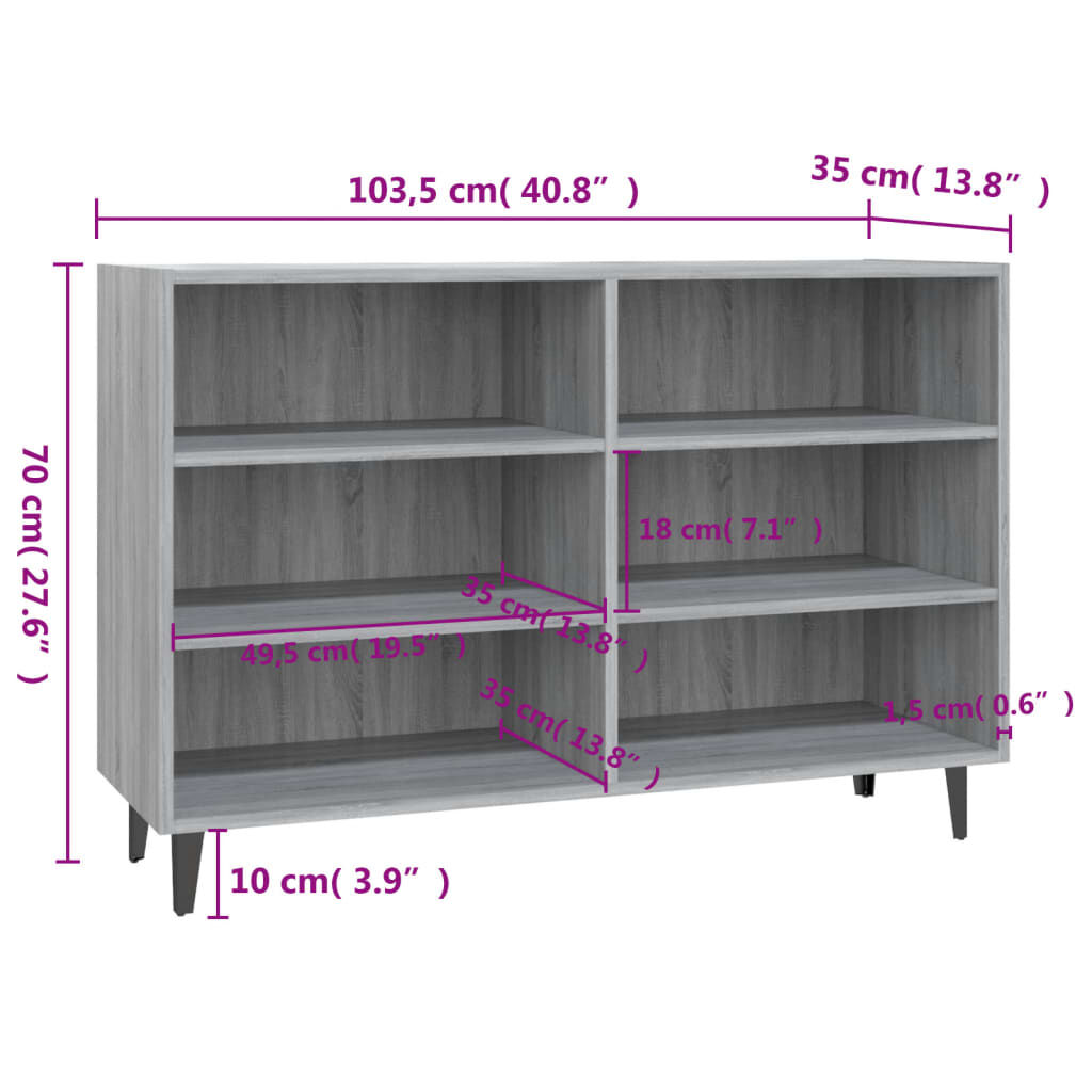 vidaXL Ραφιέρα Γκρι Sonoma 103,5 x 35 x 70 εκ. από Επεξεργασμένο Ξύλο